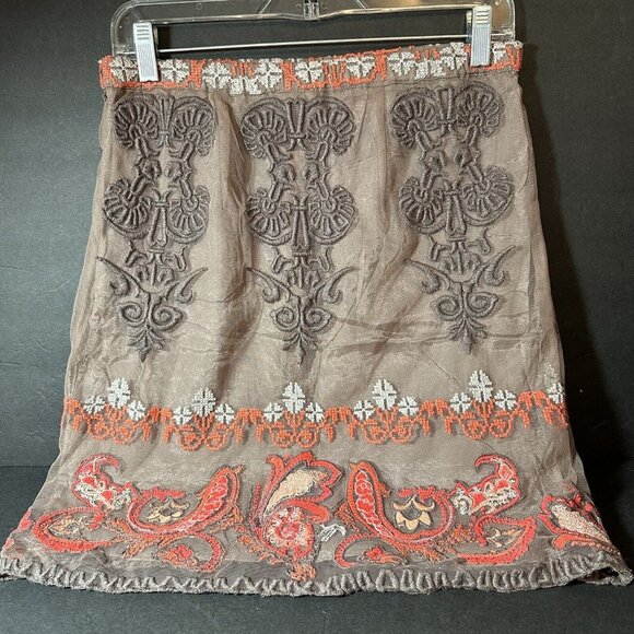Anthropologie Yoana Baraschi Coffee Orange White Embroidered Skirt Women's SZ 4 - Picture 3 of 10